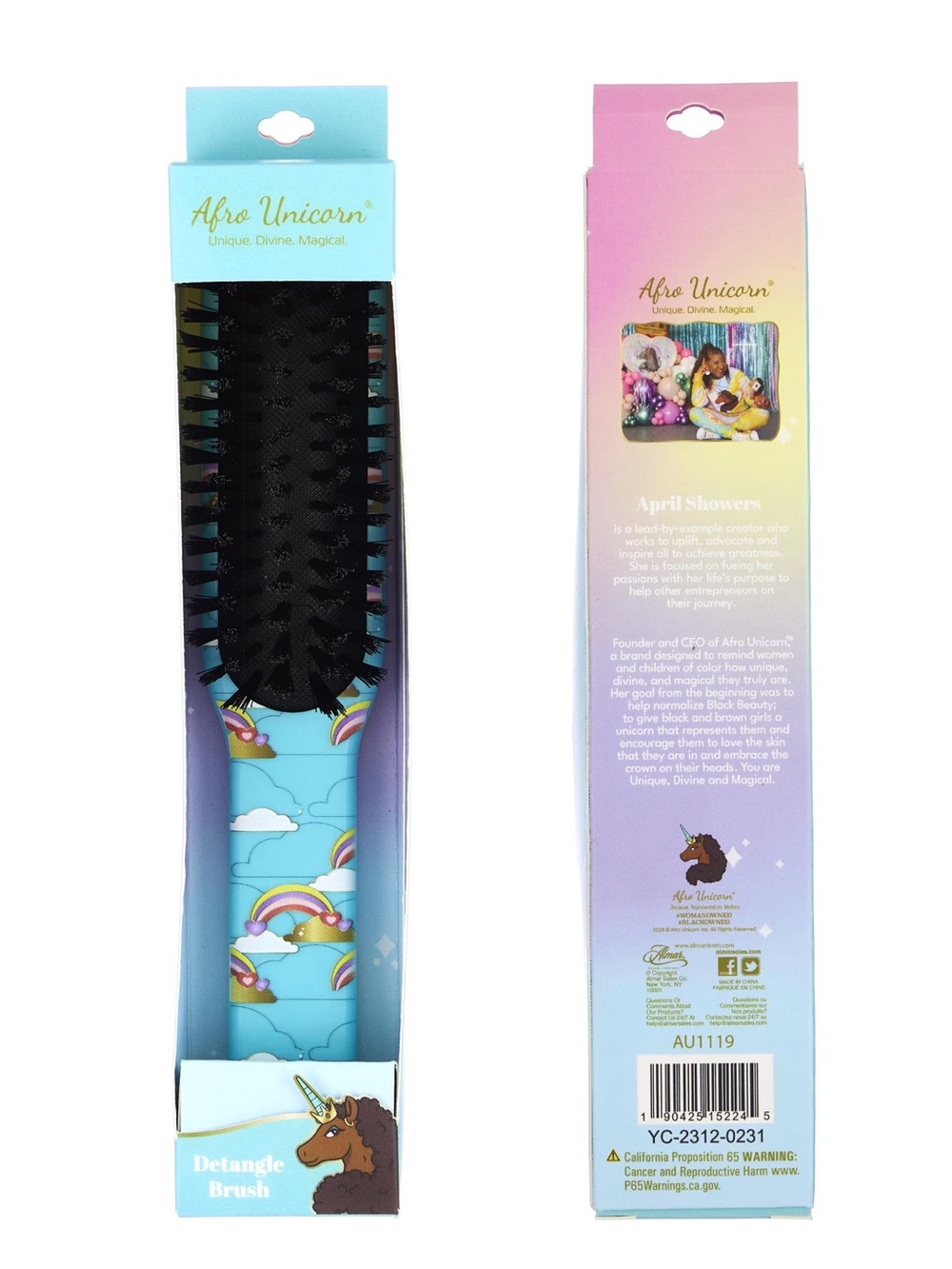 Kids Detangling Brush - Blue Rainbow Unicorn Print